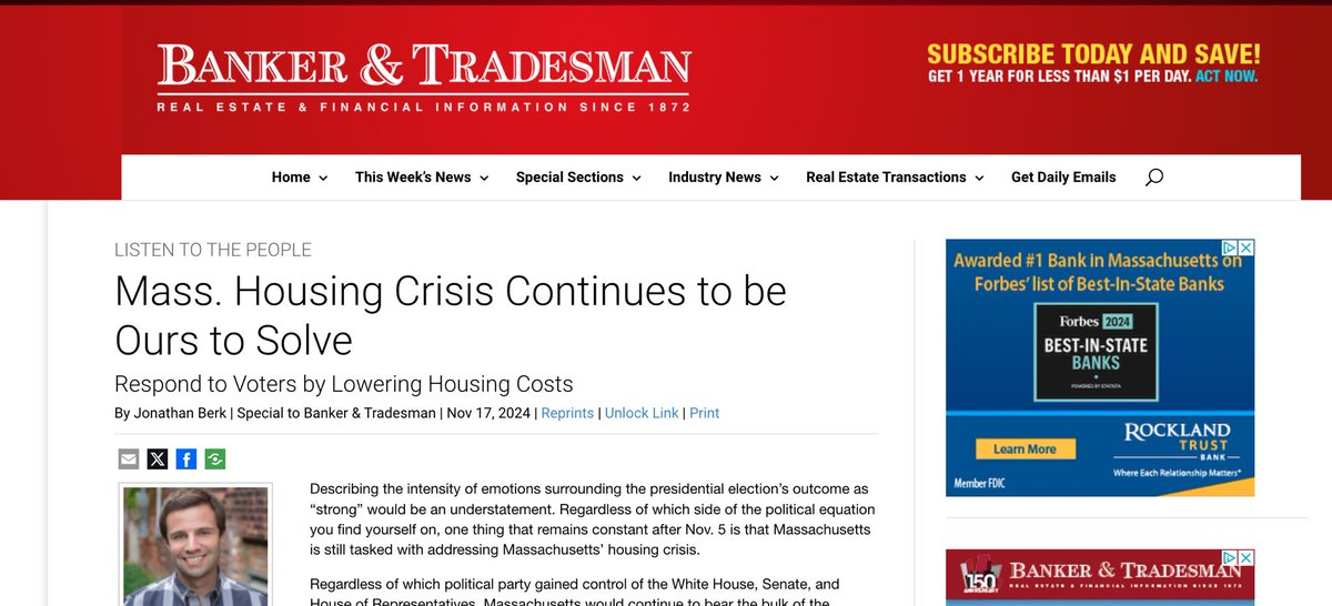 Jonathan Berk (@berkie1) on Twitter photo “There is no more room for procrastination. Massachusetts must wholeheartedly embrace a mindset of housing abundance and bring about the necessary reforms to achieve that result.”
My latest for <a href="/BankerTradesman/">Banker & Tradesman</a>
bankerandtradesman.com/mass-housing-c… “There is no more room for procrastination. Massachusetts must wholeheartedly embrace a mindset of housing abundance and bring about the necessary reforms to achieve that result.”
My latest for <a href="/BankerTradesman/">Banker & Tradesman</a>
bankerandtradesman.com/mass-housing-c…