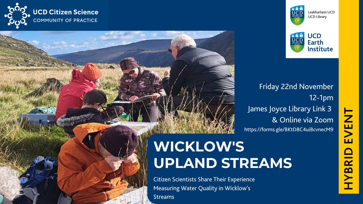 UCD Earth Institute (@ucdearth) on Twitter photo 📢 Hear Mary Kelly-Quinn <a href="/UCDSBES/">Sch. Biol. & Env. Sc</a> + 3 ‘River Detectives’ explain role of stream macroinvertebrates in assessing stream water quality in Wicklow in hybrid #CitizenScience talk
📅 Fri 22 Nov 12-1pm
📍<a href="/UCDLibrary/">UCD Library</a> James Joyce Library Link 3 + Zoom
Register: docs.google.com/forms/d/e/1FAI… 📢 Hear Mary Kelly-Quinn <a href="/UCDSBES/">Sch. Biol. & Env. Sc</a> + 3 ‘River Detectives’ explain role of stream macroinvertebrates in assessing stream water quality in Wicklow in hybrid #CitizenScience talk
📅 Fri 22 Nov 12-1pm
📍<a href="/UCDLibrary/">UCD Library</a> James Joyce Library Link 3 + Zoom
Register: docs.google.com/forms/d/e/1FAI…