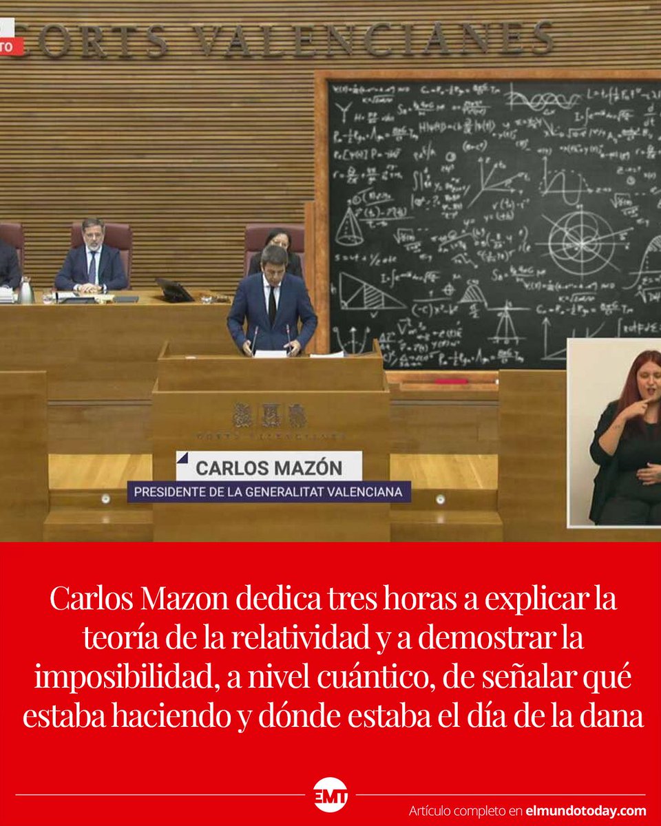 Carlos Mazon dedica tres horas a explicar la teoría de la relatividad y a demostrar la imposibilidad, a nivel cuántico, de señalar qué estaba haciendo y dónde estaba el día de la dana  elmundotoday.com/2024/11/carlos…