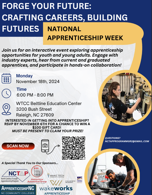 chhscic's tweet photo. It's National Apprenticeship Week!  Reminder to come out to WTCC tonight to learn about Apprenticeship opportunities and FREE TUTION options!!
#NationalApprenticeshipWeek #NAW2024 @CTEforNC  @CHHS_Tigers @chccs https://t.co/OD2644vcV5