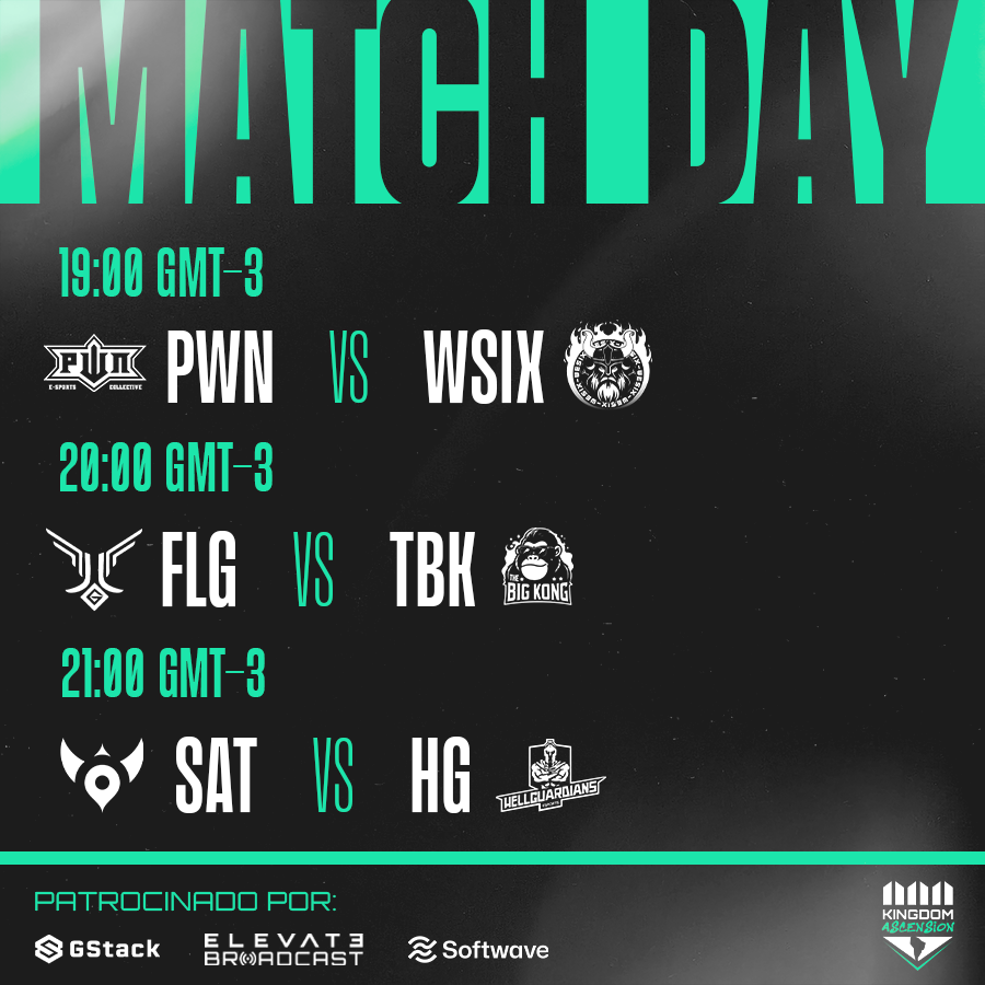 KingdomLeague (@kingdomleaguegg) on Twitter photo MATCHDAY - ASCENSION FECHA 3
Tercera fecha de Ascensión!
Hoy se enfrentan:
19:00 GMT-3
<a href="/ColectivoPwn/">PWN Esports Collective</a> vs @WeSixeSport
20:00 GMT-3
<a href="/FLG_ESPORTS/">Flying Gaming Esports</a> vs @TheBigKongCL
21:00 GMT-3
<a href="/satturnesports/">Satturn esFX</a> vs <a href="/HellguardiansE/">HellGuardians Esports</a>
📹twitch.tv/kingdomleaguetv
#KingdomAscension MATCHDAY - ASCENSION FECHA 3
Tercera fecha de Ascensión!
Hoy se enfrentan:
19:00 GMT-3
<a href="/ColectivoPwn/">PWN Esports Collective</a> vs @WeSixeSport
20:00 GMT-3
<a href="/FLG_ESPORTS/">Flying Gaming Esports</a> vs @TheBigKongCL
21:00 GMT-3
<a href="/satturnesports/">Satturn esFX</a> vs <a href="/HellguardiansE/">HellGuardians Esports</a>
📹twitch.tv/kingdomleaguetv
#KingdomAscension