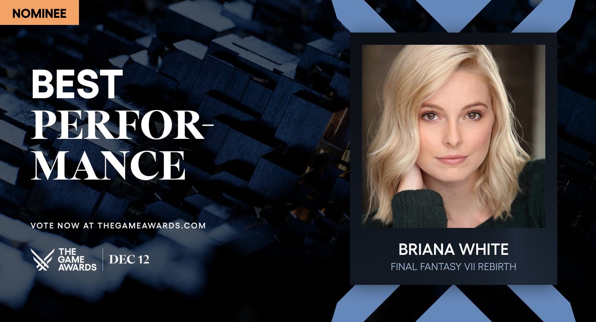 VII #TheGameAwards nominations for Final Fantasy VII Rebirth! 🎉

☄️ Game of the Year
☄️ Best RPG
☄️ Best Game Direction
☄️ Best Narrative
☄️ Best Score &amp; Music
☄️ Best Audio Design
☄️ Best Performance - Briana White (Aerith)

Vote for #FF7R now: bit.ly/tgavote