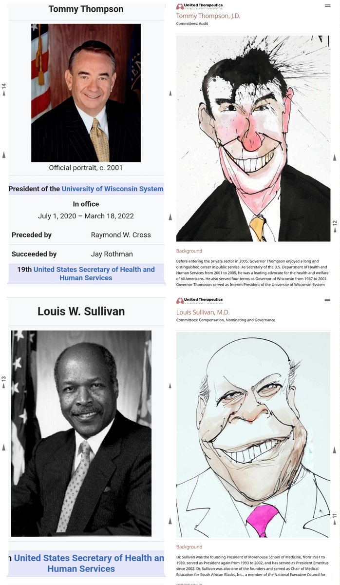 AnnaFlorcia's tweet photo. Meet @TommyThompsonWI and Louis Sullivan, they are two former secretary of HHS, now on the board of UTC. No wonder UTC  is receiving improper exclusivity and other favors on Tyvaso and it's weak patents. @US_FDA #Corruption $LQDA https://t.co/SfFSu7o7kG