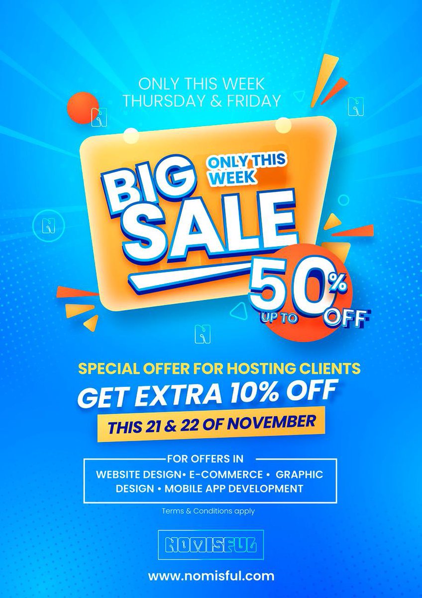 nomisful's tweet photo. Ready to bring your vision to life? 🎨💻
For a limited time, enjoy 50% OFF all website design, graphic design, &amp; mobile app development services at Nomisful! 

Don’t miss out!

👉 Visit https://t.co/NX6jPaCupM 
or WhatsApp us on +27 73 728 4518 

#NomisfulBigSale #50PercentOff https://t.co/97OyLAE90G