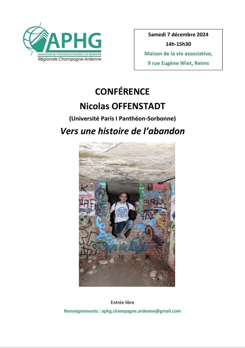 À noter dans vos agendas 

Le samedi 7 décembre à Reims, <a href="/APHG_CA/">APHG Reims</a> aura le plaisir d'accueillir à 14h <a href="/Offenstadt/">Nicolas Offenstadt</a> pour une conférence juste avant son AG annuelle où vous êtes cordialement invités.

<a href="/VBeaulande/">Véronique Beaulande</a>
<a href="/APHG_National/">APHG</a> 
<a href="/Spartokosalu/">Pontos Euxeinos</a> 
<a href="/Angotti20/">Angotti</a>
