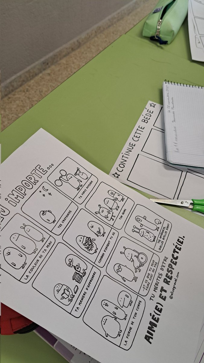 bsanchezgFLE's tweet image. Le 16 novembre, c&apos;est la Journée Mondiale de la Tolérance et aujourd&apos;hui on a travaillé le respect de la différence avec les élèves de 1° ESO A y B @iesGermanSR avec une BD d&apos;Élise Gravel: Peu importe.
@bsanchezgFLE #Journéemondialetolérance 
#respectdifférence 
#PLC