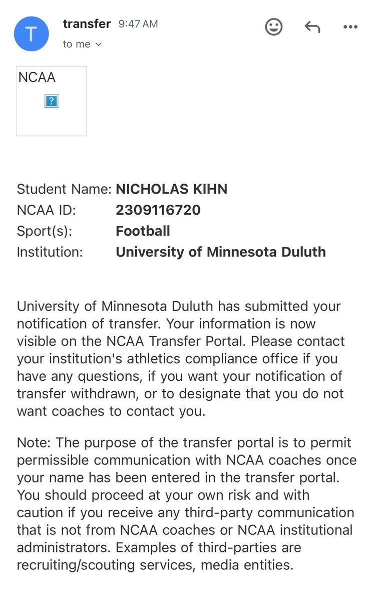 Nick Kihn (@nickkihn87) on Twitter photo With 4 years of Eligibility left I have decided to enter the transfer portal. Open to any and all opportunities. <a href="/HHSCoachGumm/">🪓 Justin Gumm 🪓</a>
5’10
180 lb
Slot Receiver With 4 years of Eligibility left I have decided to enter the transfer portal. Open to any and all opportunities. <a href="/HHSCoachGumm/">🪓 Justin Gumm 🪓</a>
5’10
180 lb
Slot Receiver