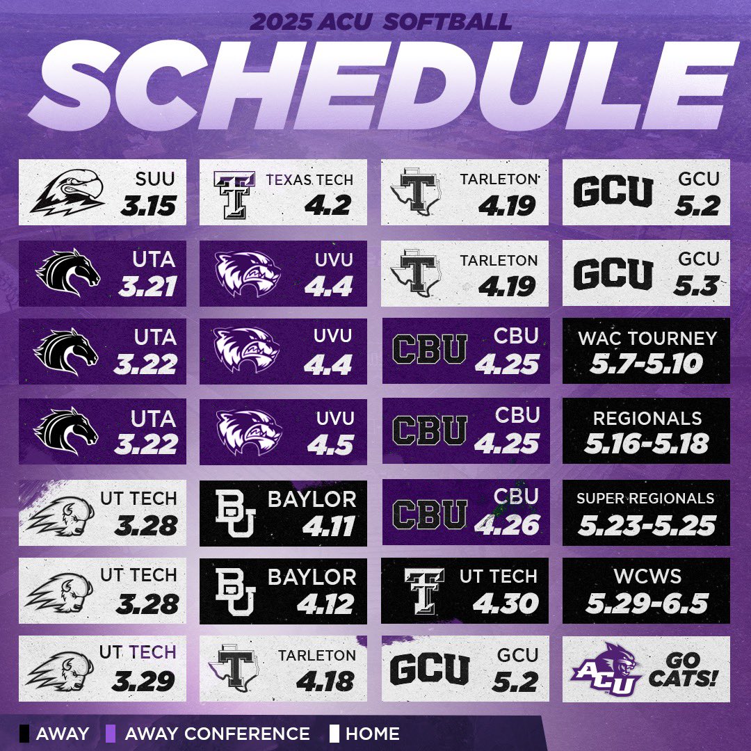 The day you’ve been waiting for, your 2025 <a href="/ACU_Softball/">ACU Softball</a> schedule👌🏽💜🤍 #GoWildcats