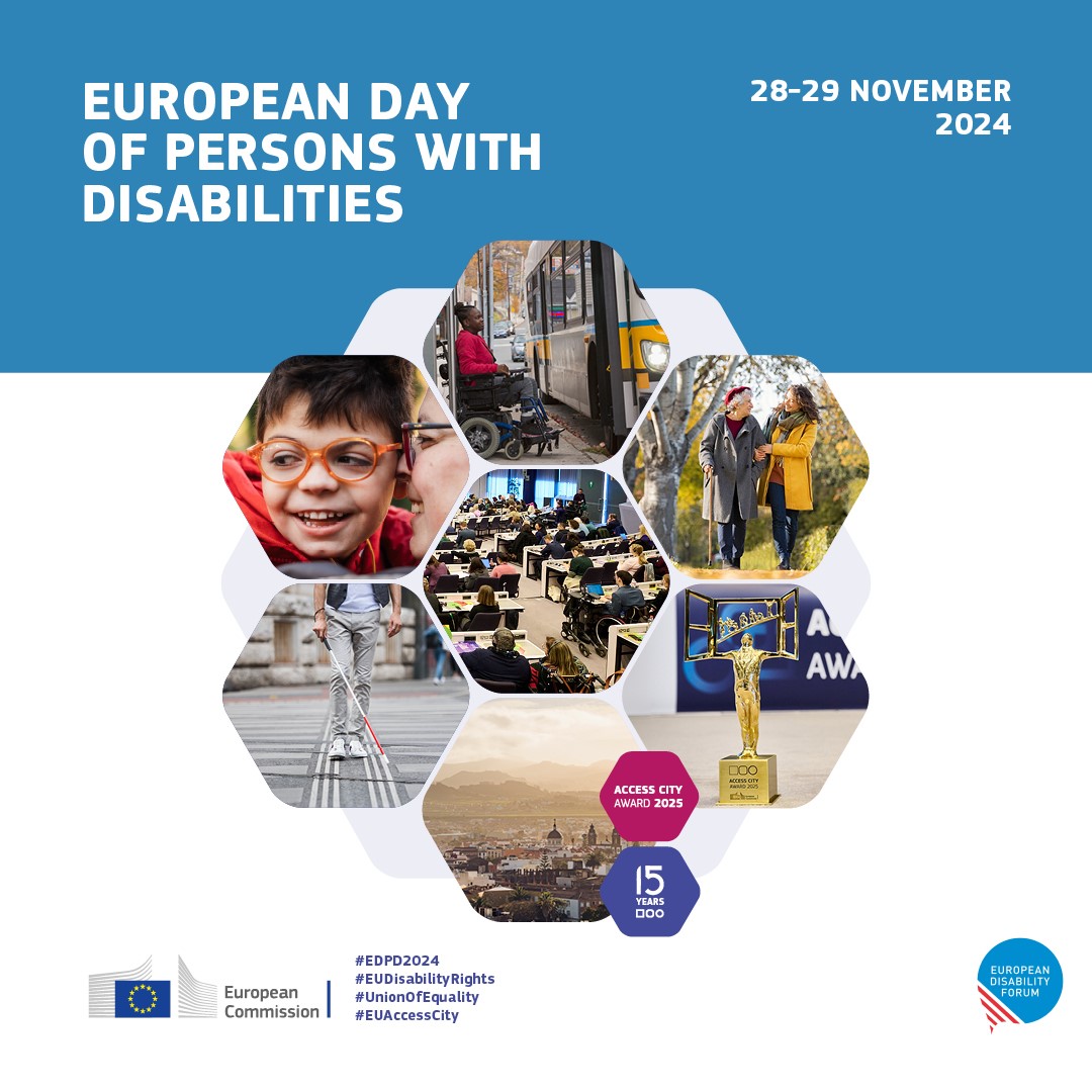 Get ready for the European Day of Persons with Disabilities Conference 2024 and join the conversation on #EUDisabilityRights:

📅 28-29 November
📍 Brussels &amp; online

🔴 Watch live!
Day 1: europa.eu/!gxPrc6
Day 2: europa.eu/!m7g64c
 
#EDPD2024 #AccessCityAward