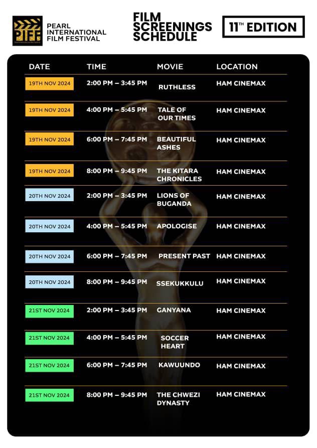 Screenings for the Pearl International Film Festival 2024 kick off tomorrow! Don’t miss the chance to watch incredible films from talented filmmakers.

📍 Cinemax, Ham Shopping Mall, Makerere
🕒 Starting at 2:00 PM
🎟️ Free Entrance