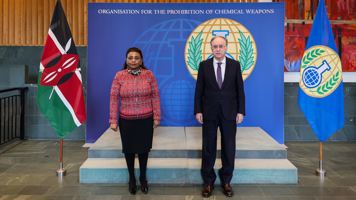 KEHAGUENL's tweet photo. H.E. Amb.Halima Mucheke today,  presented her credentials to H.E. Amb. Fernando Arias  Director-General of the Organisation for the Prohibition of Chemical Weapons (OPCW). https://t.co/vDDPXEIdNe