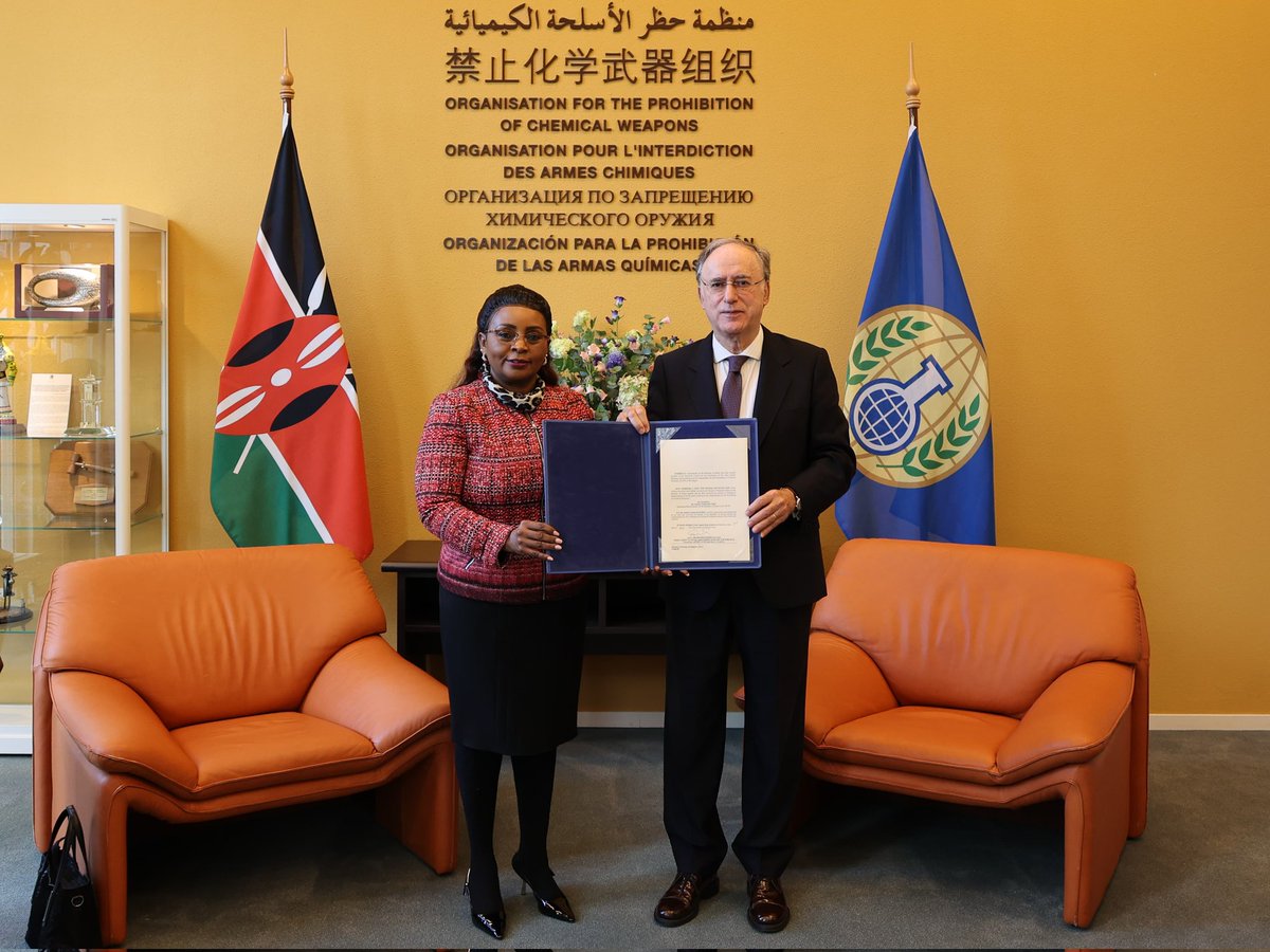 KEHAGUENL's tweet photo. H.E. Amb.Halima Mucheke today,  presented her credentials to H.E. Amb. Fernando Arias  Director-General of the Organisation for the Prohibition of Chemical Weapons (OPCW). https://t.co/vDDPXEIdNe