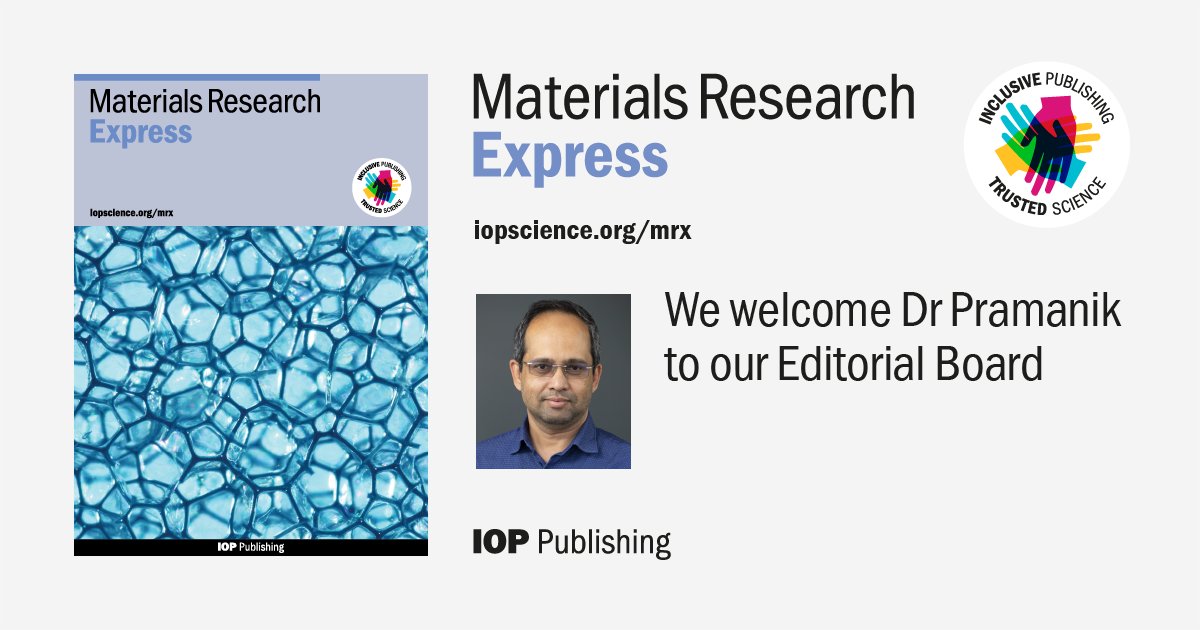 🎉We’re excited to welcome Dr. Alokesh Pramanik to the Materials Research Express Editorial Board.🎉

Dr. Pramanik has published more than 200 research articles and brings with him a wealth of knowledge.

Explore our editorial board 👉 ow.ly/3iuA50U5Vlh