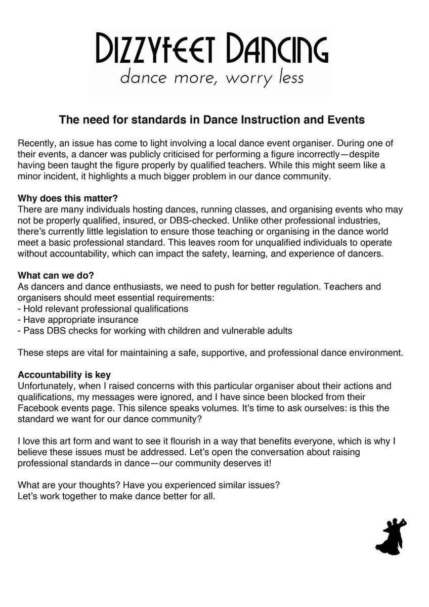 The dance world deserves high standards, accountability, and professionalism. Too often, unqualified organisers operate without the proper credentials, impacting the safety and experience of dancers. Let’s push for change! 🌟  

The BDSA (British DanceSport Association) is paving