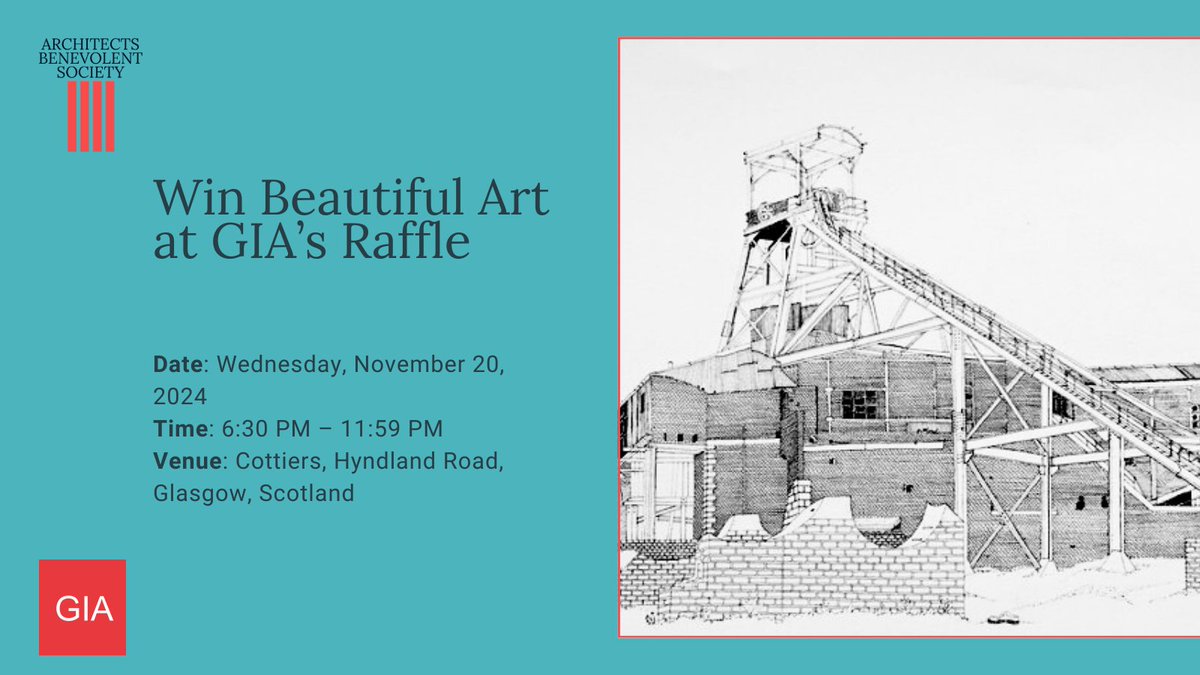 Join the Glasgow Institute of Architects' raffle for a chance to win extraordinary artworks!

November 20, 2024
6:30 PM – 11PM
Cottiers, Hyndland Road, Glasgow
More information bit.ly/4fxh6jc
Donate here bit.ly/3APQCuh

Let’s come together to make a difference!