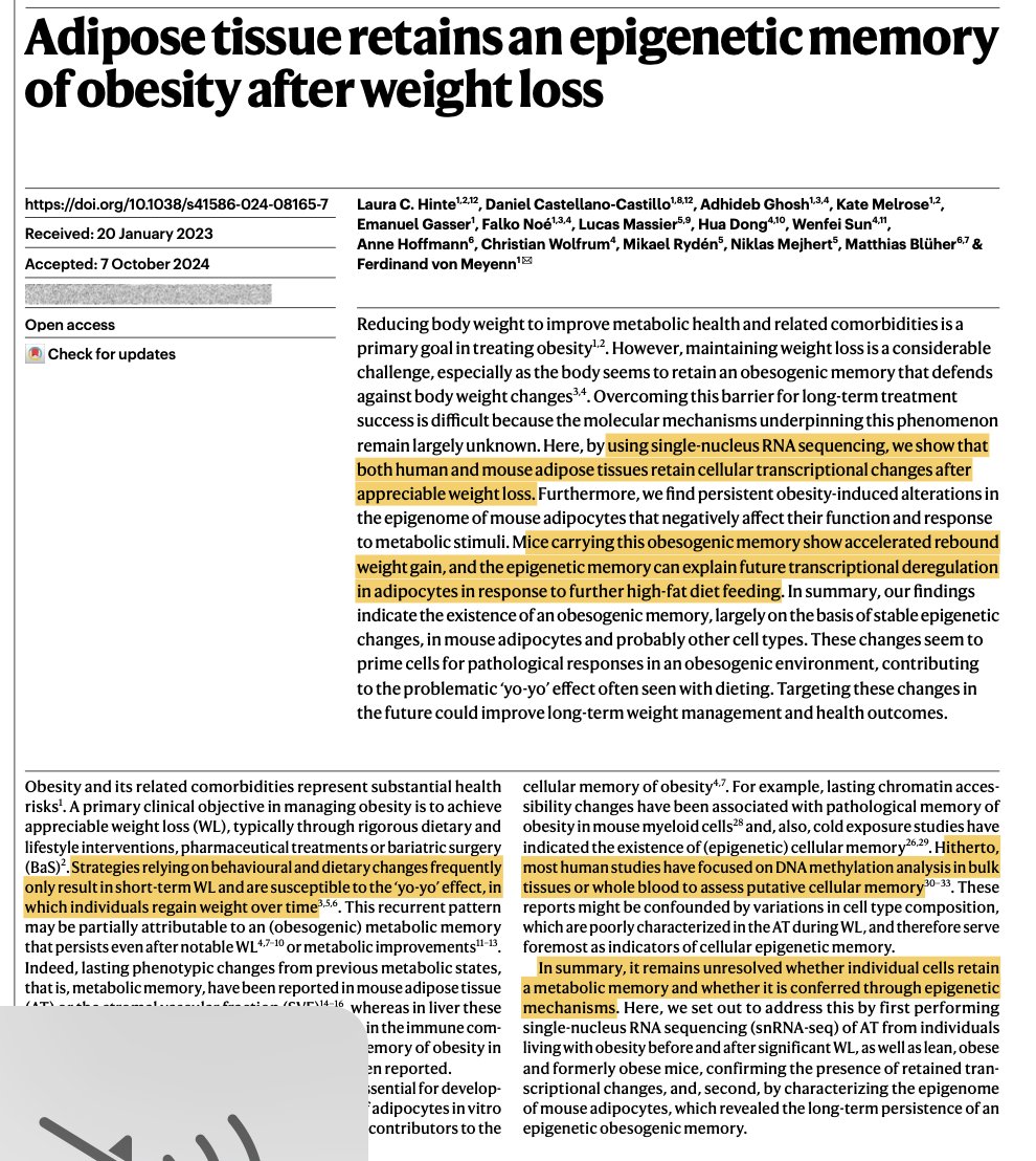 Eric Topol (@erictopol) on Twitter photo New <a href="/Nature/">nature</a>
A mechanism for why durable weight loss is so difficult: epigenetic memory of fat cells
nature.com/articles/s4158…
<a href="/vonMeyenn/">Ferdinand von Meyenn</a> <a href="/laurahinte/">Laura Hinte</a> New <a href="/Nature/">nature</a>
A mechanism for why durable weight loss is so difficult: epigenetic memory of fat cells
nature.com/articles/s4158…
<a href="/vonMeyenn/">Ferdinand von Meyenn</a> <a href="/laurahinte/">Laura Hinte</a>
