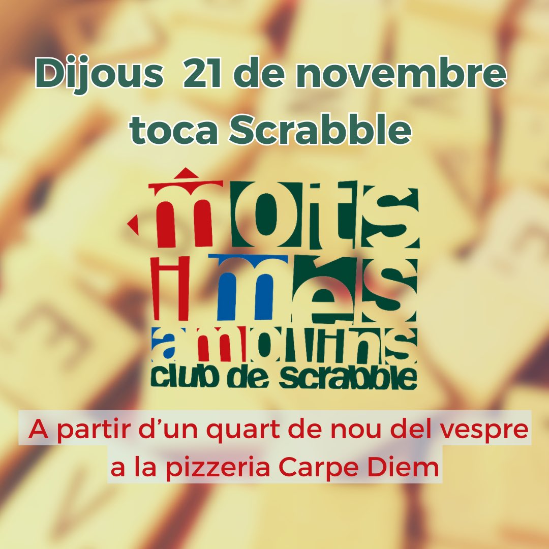 La tardor avança i nosaltres continuem amb les trobades de Scrabble obertes a tothom!
#scrabbleencatalà
#scrabble
#molinsderei 
#cultura