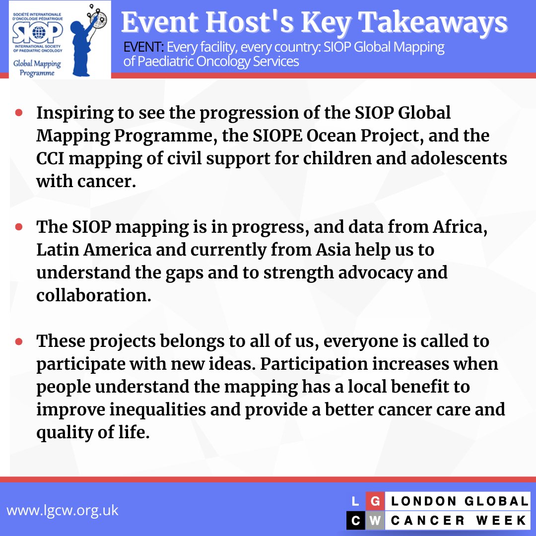 London Global Cancer Week (@lgcw2024) on Twitter photo 🌍 Key Takeaways from the event: Every Facility, Every Country – SIOP Global Mapping of Paediatric Oncology Services
#SIOP #PediatricOncology #GlobalHealth #CancerCare #LGCW2024 <a href="/WorldSIOP/">SIOP International</a> 🌍 Key Takeaways from the event: Every Facility, Every Country – SIOP Global Mapping of Paediatric Oncology Services
#SIOP #PediatricOncology #GlobalHealth #CancerCare #LGCW2024 <a href="/WorldSIOP/">SIOP International</a>