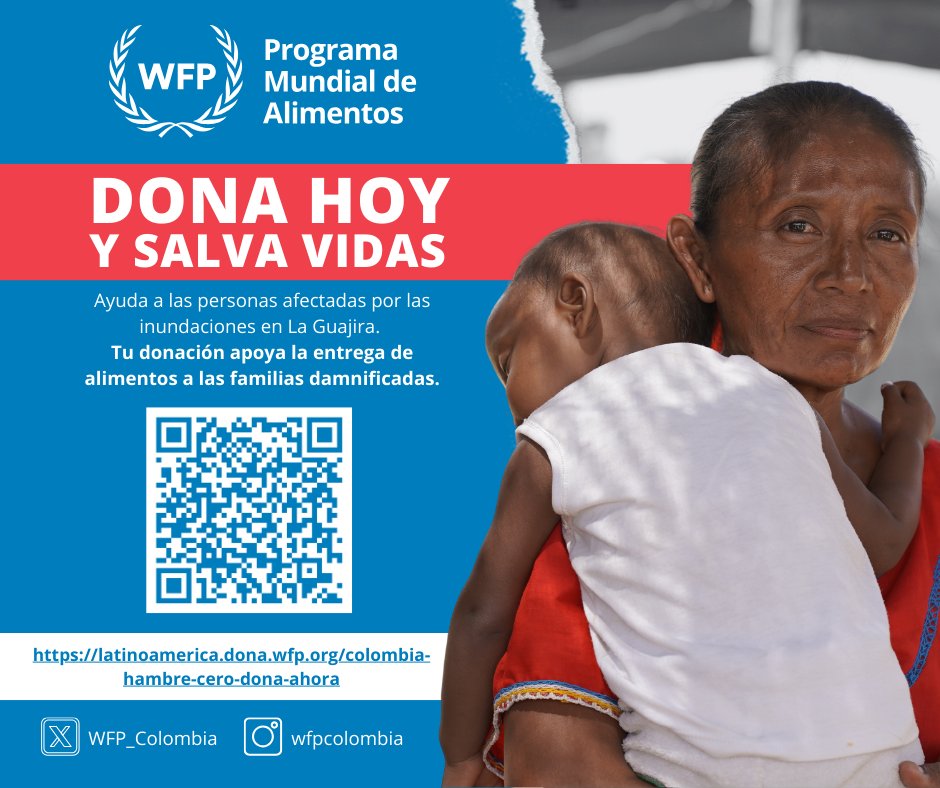 🤝 ¡Con tu apoyo vamos a salvar vidas en La Guajira!

Escanea el código QR de esta imagen y ayuda a las personas afectadas por las inundaciones.

Con tu donación entregaremos canastas de alimentos a las familias damnificadas.

¡#Juntos por La Guajira!