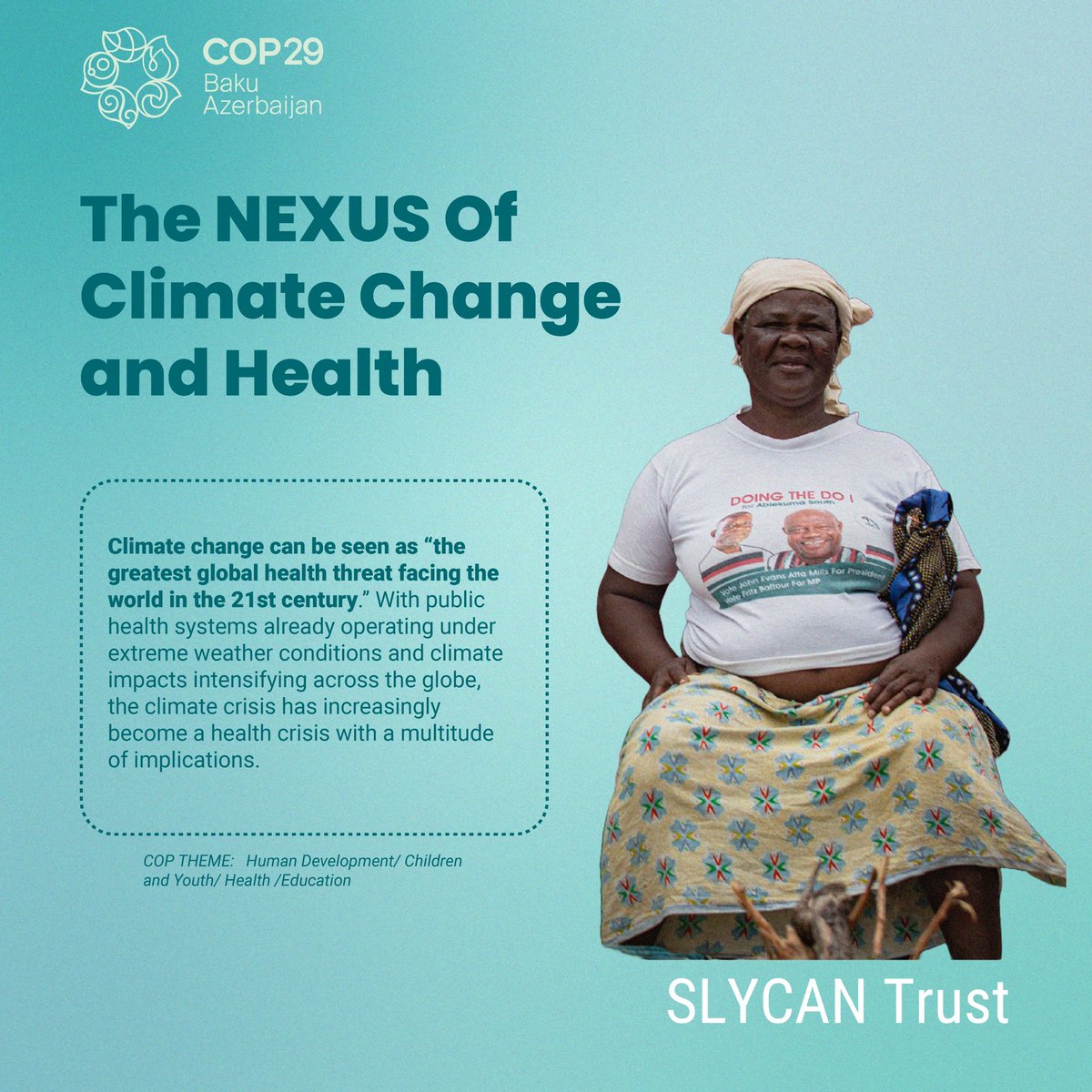 SLYCANTrust's tweet photo. As negotiations have entered their second week at #COP29 in #Baku , we hope to see an even stronger inclusion of #healthinclimate #policy processes for a healthier and more resilient future https://t.co/ffpiAr4NBX