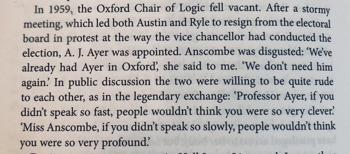 A.J. Ayer and Elizabeth Anscombe trading insults.