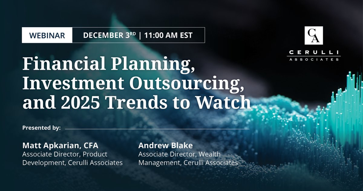 2025 is almost here and many #financialadvisors are taking a fresh look at practice efficiency, client acquisition, and opportunities for scale. Join <a href="/MattAtCerulli/">Matt Apkarian, CFA</a>, and <a href="/AndrewAtCerulli/">Andrew Blake</a> for our views on the areas of practice and more. Register today: cerulli.com/webinars/webin…