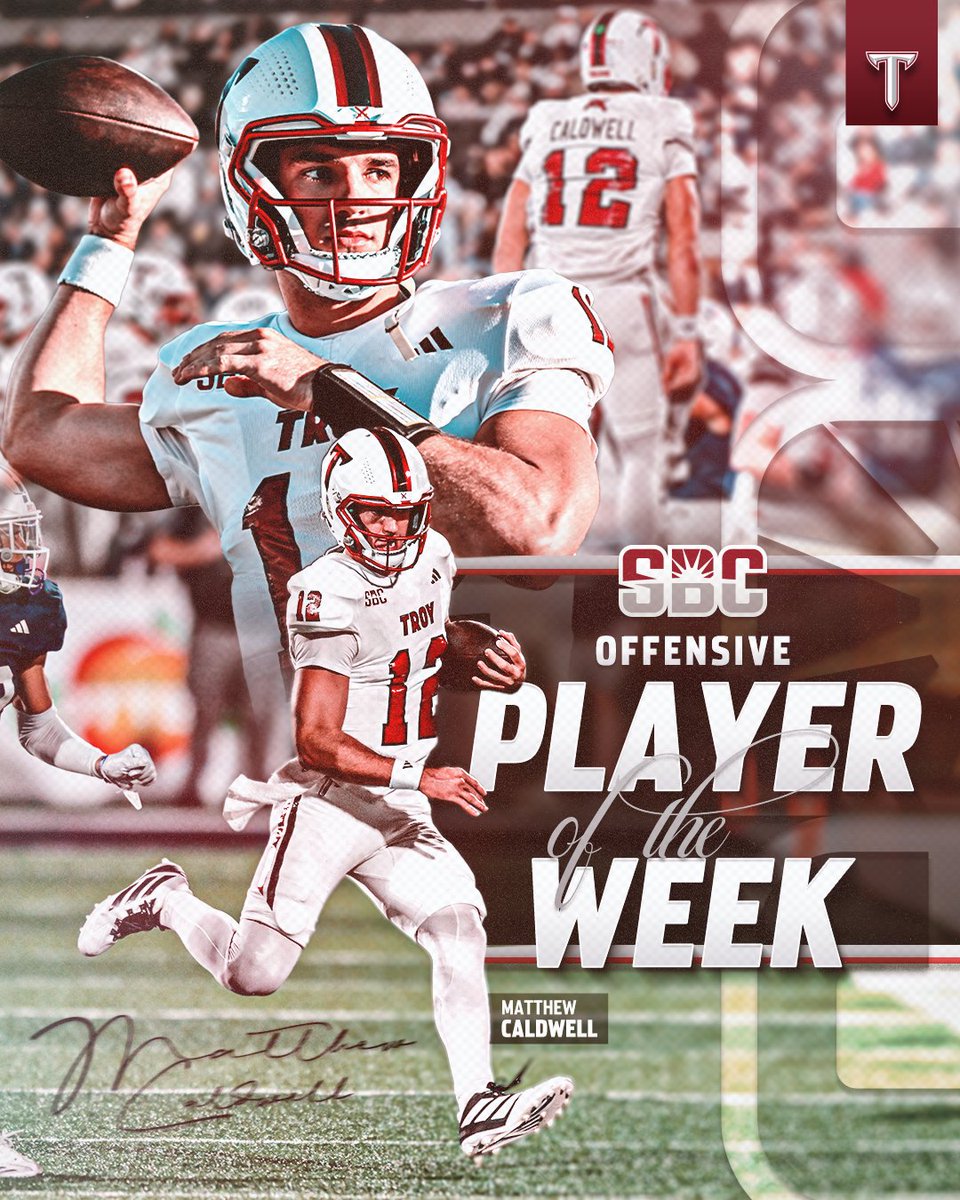 𝙋𝙐𝙏 𝙊𝙉 𝘼 𝙎𝙃𝙊𝙒

Congrats Matthew Caldwell ... <a href="/SunBelt/">Sun Belt</a> Offensive Player of the Week!

#BattleReady | #OneTROY ⚔️🏈