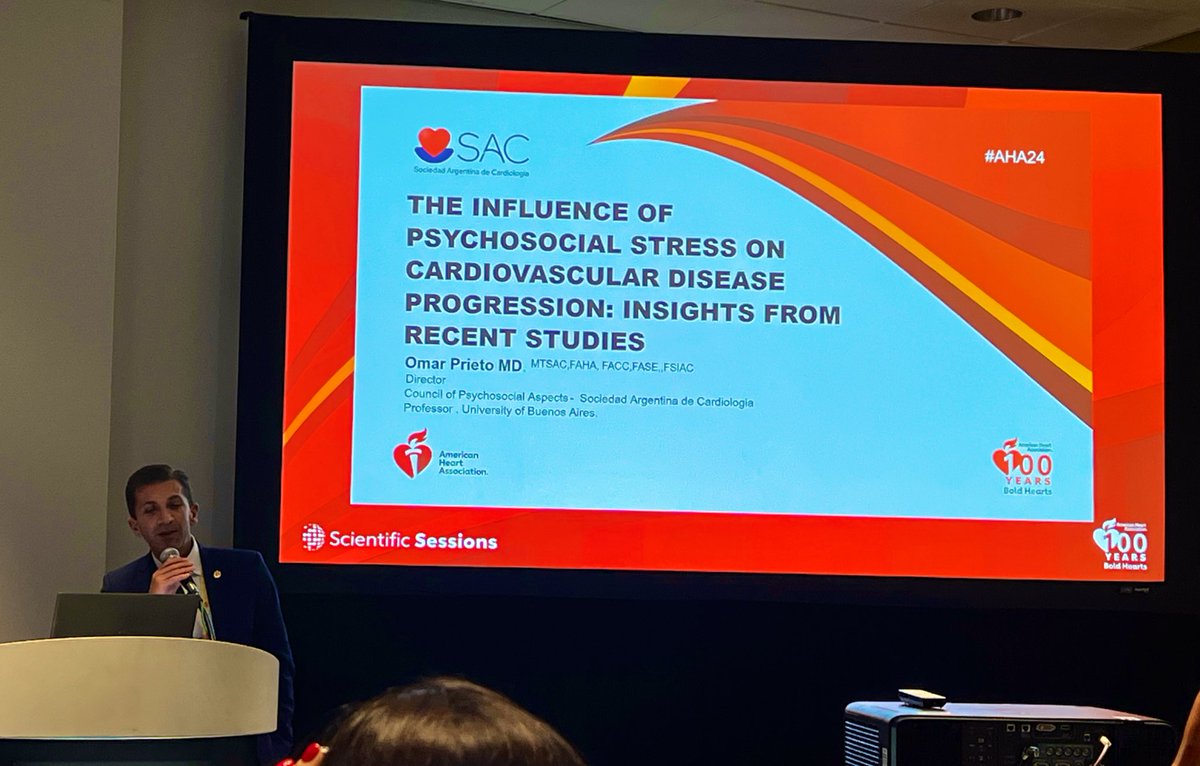 Felicitaciones Dr Omar Prieto <a href="/DRomarprieto/">Omar Prieto</a> 
Representando a nuestro país 🇦🇷 en #AHA2024 

Importancia del estrés y factores Psico sociales en ECV 

<a href="/SAC_54/">Sociedad Argentina de Cardiología</a> <a href="/ComunidadFAC/">Comunidad FAC</a> <a href="/SIAC_cardio/">SIAC</a> <a href="/BuronSofia/">Sofia Razzini Buron</a> <a href="/jpcostabel/">Juan Pablo Costabel MD 🇦🇷</a> <a href="/AnaGMuneraE/">Ana G. Múnera Echeverri</a> <a href="/matiasrg/">Matias Rodriguez G 🇦🇷 ⭐⭐⭐</a>