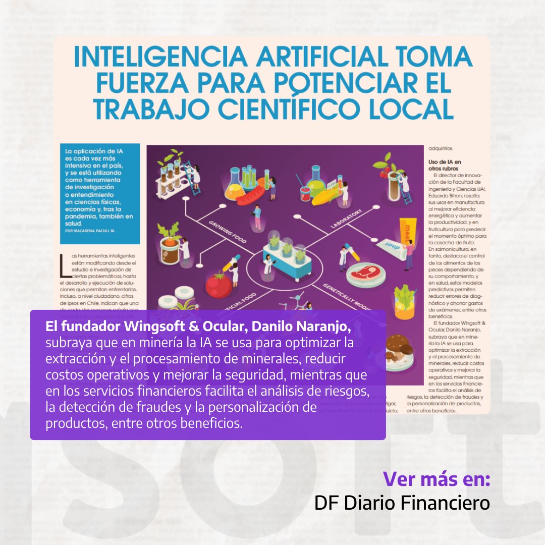 wingsoft's tweet photo. La #IA está revolucionando Chile y el mundo. 🌐✨

En minería, optimiza extracción y seguridad. En finanzas, redefine análisis de riesgos y fraudes. Danilo Naranjo de Wingsoft: "La IA impulsa un futuro eficiente". ¡Descubre más aquí!

https://t.co/rpEoTYzZMN

#Chile #Innovación https://t.co/os3vyv5WGa