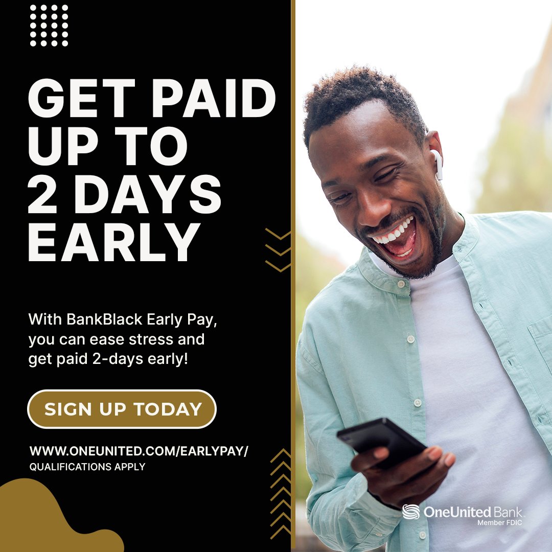 oneunited's tweet photo. Take charge of your financial future with Early Pay! π Enjoy the convenience of receiving your paycheck two days early and elevate your financial well-being. #EarlyPay #FinancialFreedom πΈ https://t.co/TdNDsZAF8Y