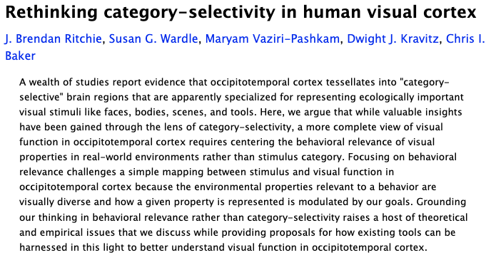 J Brendan Ritchie (@jbrendanritchie) on Twitter photo "Rethinking category-selectivity in human visual cortex" with <a href="/susanwardle/">Susan Wardle</a> <a href="/mvazirip/">Maryam Vaziri-Pashkam</a> Dwight Kravitz <a href="/Chris_I_Baker/">Chris Baker</a> 1/3 "Rethinking category-selectivity in human visual cortex" with <a href="/susanwardle/">Susan Wardle</a> <a href="/mvazirip/">Maryam Vaziri-Pashkam</a> Dwight Kravitz <a href="/Chris_I_Baker/">Chris Baker</a> 1/3