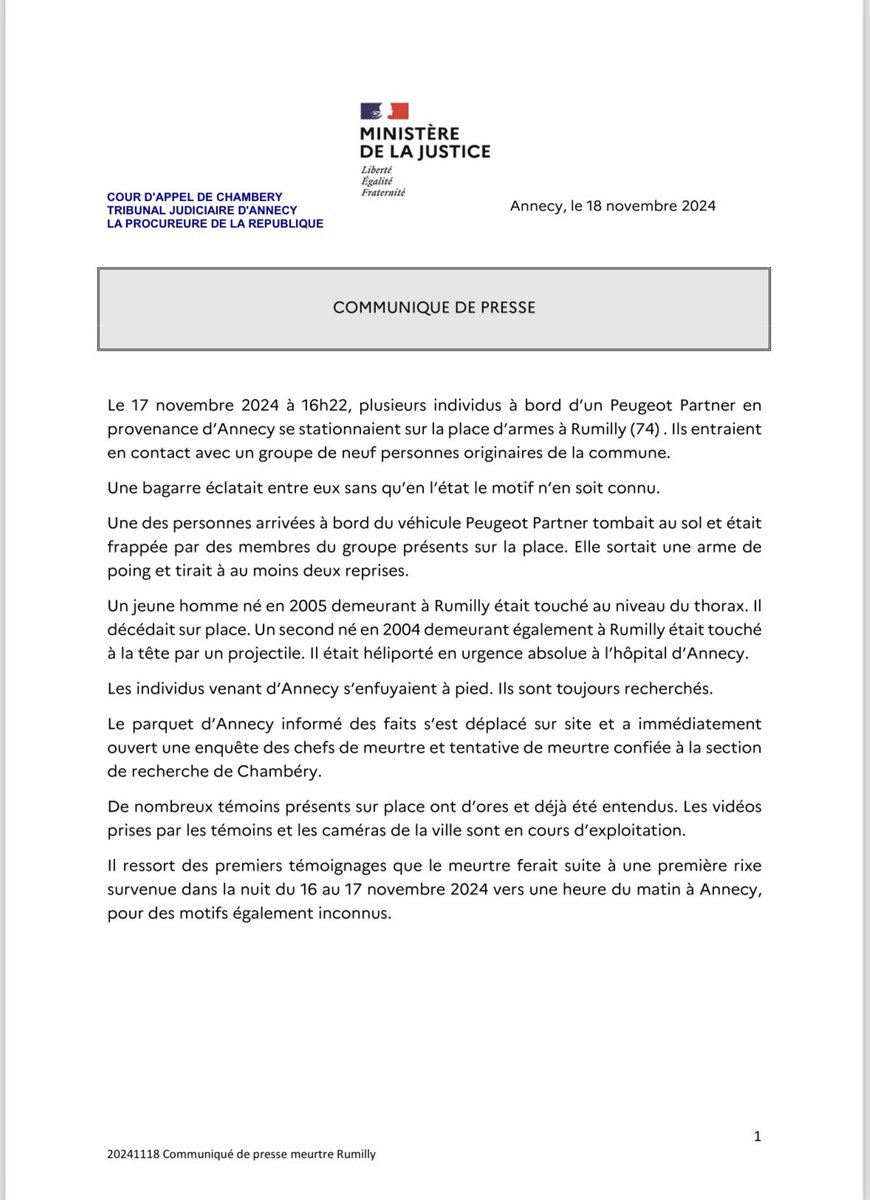 Communiqué de presse meurtre à Rumilly 
⤵️⤵️⤵️