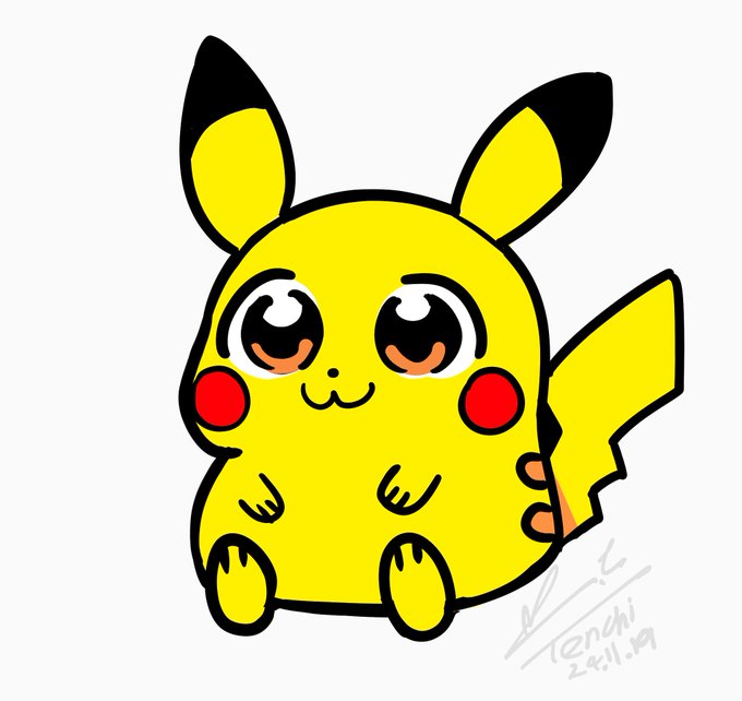 先生が描いたピカチュウがとても可愛くて座っているポーズで描いてみました! 
