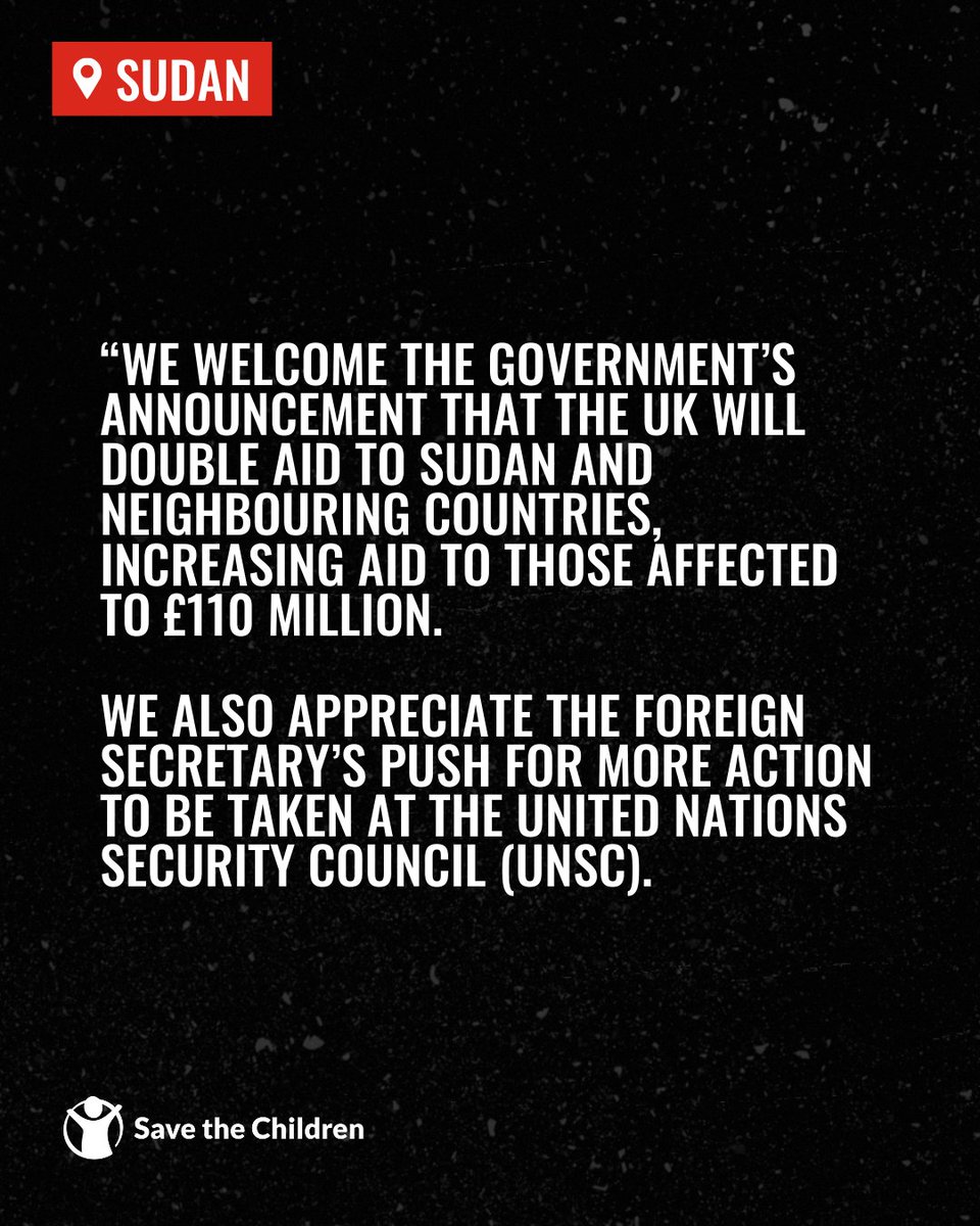 savechildrenuk's tweet photo. Sudan is the world’s biggest humanitarian crisis and the international community, but particularly the UK, which currently has presidency of the United Nations Security Council (UNSC), must continue efforts to push for progress towards peace.

Our statement below: https://t.co/Vi4Q5zYrT7