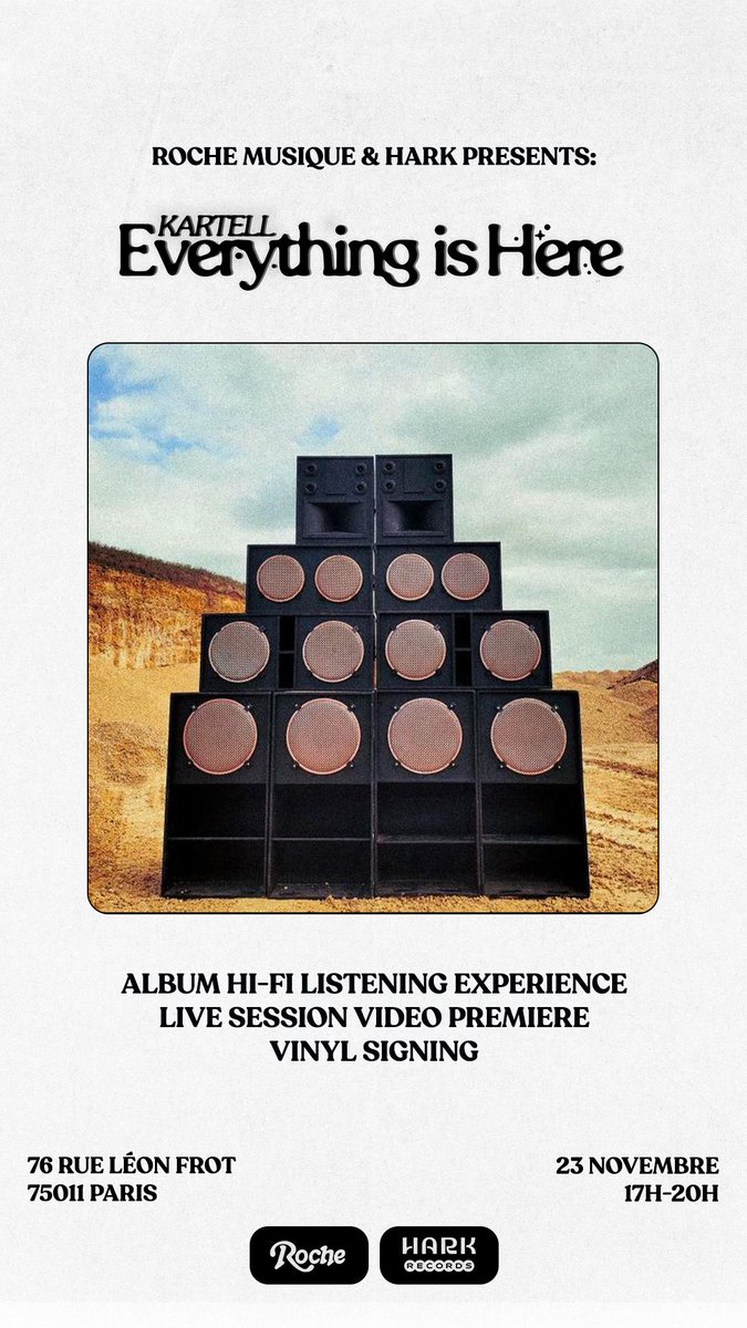 Paris ! I’m hosting a premiere screening of my first live session this Saturday at <a href="/hark/">はく</a>.paris 📽️
Come say hi, get a vinyl, check out the merch and listen to the album on a hi-fi system 📡