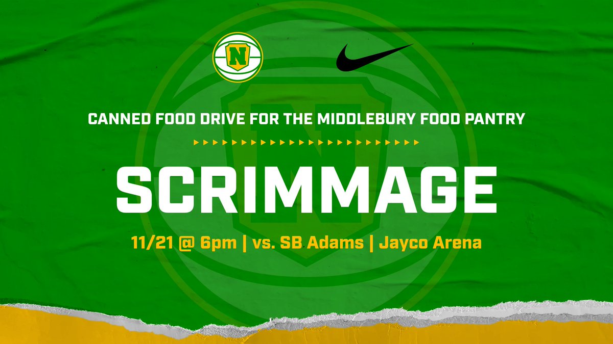 Join us in the brand-new Middlebury Activities Center this Thursday night for our scrimmage with South Bend Adams. Admission is a non-perishable food item to benefit the Middlebury Food Pantry.