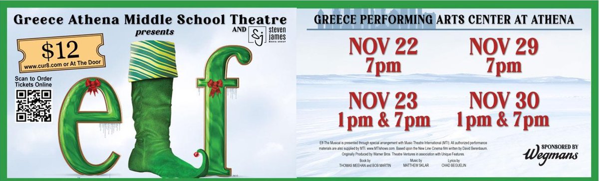 GCSD Arts (@gcsdart) on Twitter photo Elf the Musical opens this weekend at the Greece Performing Arts Center! Get your tickets before it's too late! Tickets available at cur8.com/894/project/12… or at the door. <a href="/GreeceCentral/">Greece Central</a> Elf the Musical opens this weekend at the Greece Performing Arts Center! Get your tickets before it's too late! Tickets available at cur8.com/894/project/12… or at the door. <a href="/GreeceCentral/">Greece Central</a>