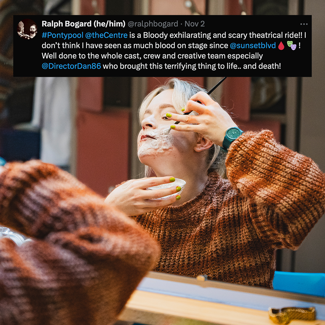 theCentre's tweet image. Huge thanks to everyone who dared to experience the horrors of PONTYPOOL!
The biggest shout out to our stage management team, now officially experts in fake blood explosions and removal – all for the chills, the thrills and the mind-blowing magic of theatre. Diolch!
📸 :…