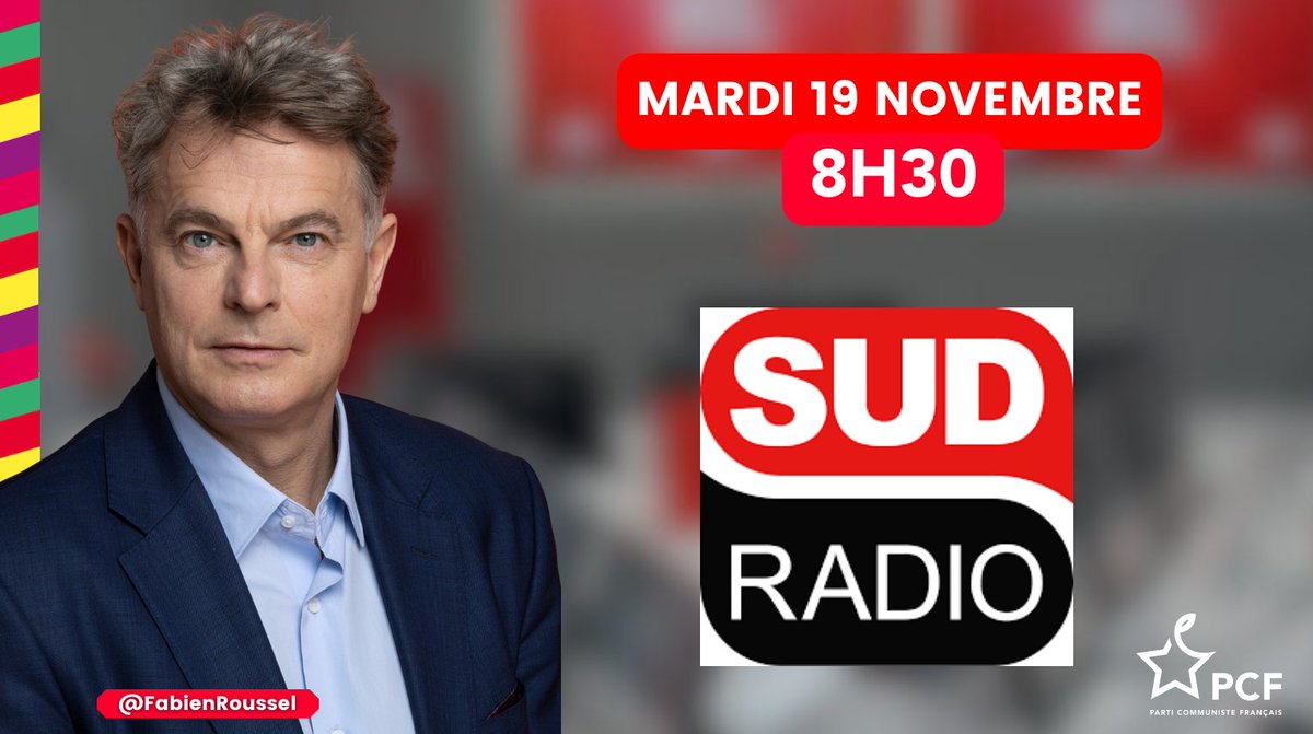 Demain, mardi 19 novembre à 8h30, je serai l'invité de <a href="/JJBourdin_off/">Jean-Jacques Bourdin</a>  sur <a href="/SudRadio/">Sud Radio</a>.