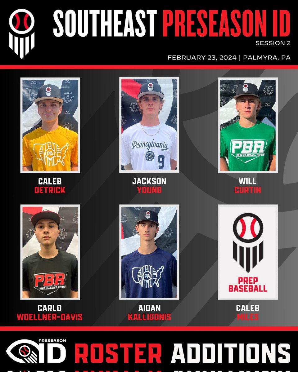 Prep Baseball Pennsylvania (@prepbaseballpa) on Twitter photo Southeast (session 2) Preseason ID event.
📅Feb 23, 2025
📍Palmyra, PA (In the Net)
🙋♂️ 2026-2028 grads
Register ➡️ loom.ly/_XYA9-g
Who's next ‼️?
<a href="/CalebMiles2026/">Caleb Miles</a> | <a href="/jackson_young27/">Jackson Young</a> | @WillCurtin10 | <a href="/WoellnerDavis/">Carlo Woellner-Davis</a> Southeast (session 2) Preseason ID event.
📅Feb 23, 2025
📍Palmyra, PA (In the Net)
🙋♂️ 2026-2028 grads
Register ➡️ loom.ly/_XYA9-g
Who's next ‼️?
<a href="/CalebMiles2026/">Caleb Miles</a> | <a href="/jackson_young27/">Jackson Young</a> | @WillCurtin10 | <a href="/WoellnerDavis/">Carlo Woellner-Davis</a>