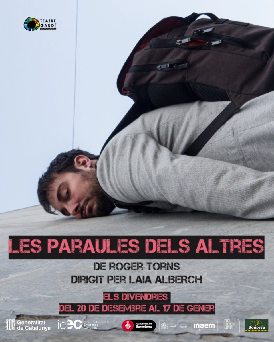 🗣️ Arriba "Les paraules dels altres" del 20 de desembre al 17 de gener.

💬Un monòleg que parla del bullying, l’abús de poder i els rols de la masculinitat. Una història intensa sobre la ira, la tristesa i els conflictes interns.  

🎭 T’esperem al Teatre Gaudí. No t’ho perdis!🙌