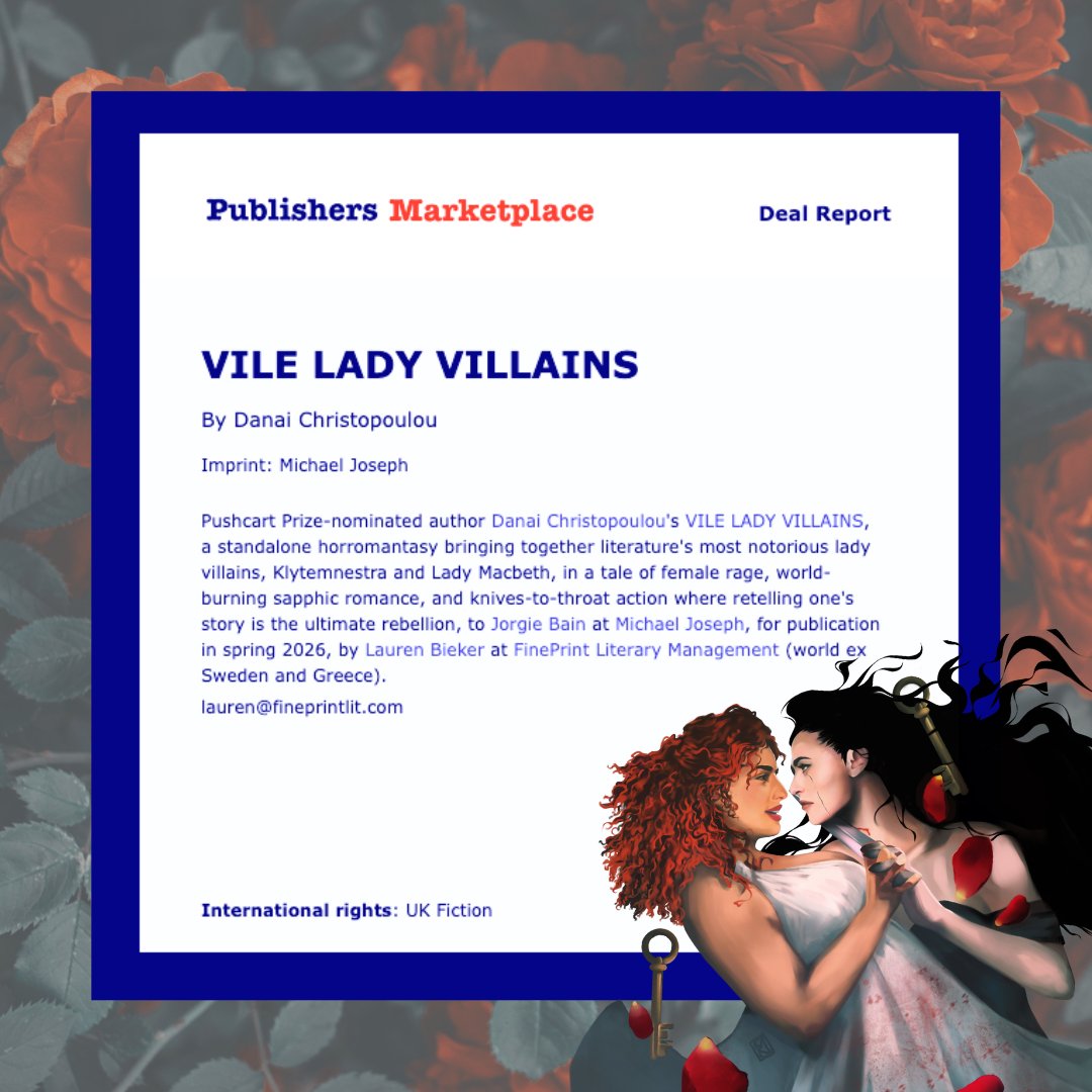 Danai Christopoulou | Pre-order VILE LADY VILLAINS (@danaiwrites) on Twitter photo I cannot believe I finally get to announce this. An unhinged dream, so many years and monologues in the making. I'm elate to announce my debut novel VILE LADY VILLAINS, a horromantasy about Klytemnestra and Lady Macbeth, will be published with <a href="/MichaelJBooks/">Penguin Michael Joseph</a> in 2026. I cannot believe I finally get to announce this. An unhinged dream, so many years and monologues in the making. I'm elate to announce my debut novel VILE LADY VILLAINS, a horromantasy about Klytemnestra and Lady Macbeth, will be published with <a href="/MichaelJBooks/">Penguin Michael Joseph</a> in 2026.