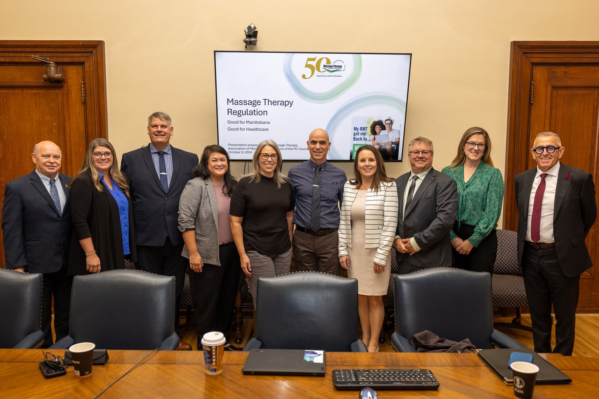 MTAManitoba's tweet photo. MTAM met with PC Caucus members to discuss massage therapy regulation.

MLA Richard Perchotte invited us after learning about the many challenges the massage therapy profession faces while we wait for the current government to proceed with regulation.
https://t.co/KU6XvDFh0K https://t.co/6qIOD1yBu8