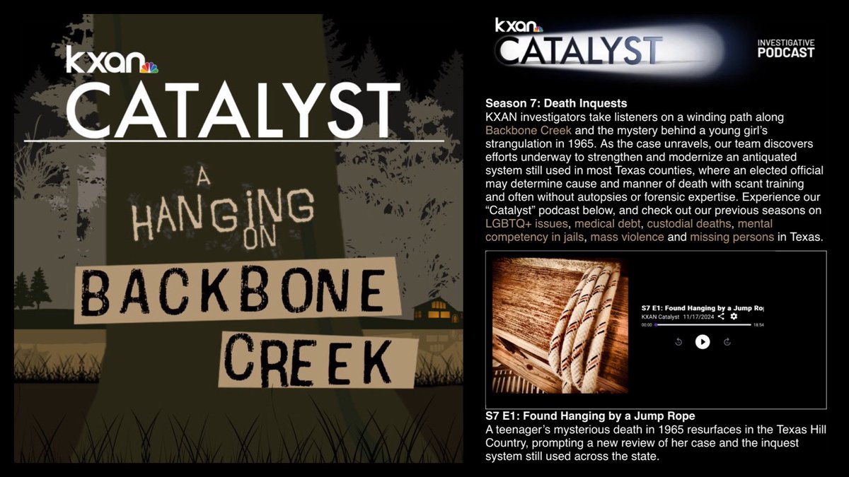 The first episode of a new season of <a href="/KXAN_News/">KXAN News</a>’ Catalyst Podcast is out, taking listeners on a winding path along Backbone Creek and the mystery behind a young girl’s strangulation in 1965. Search and subscribe on your favorite podcast app or listen here: bit.ly/3Oocj89