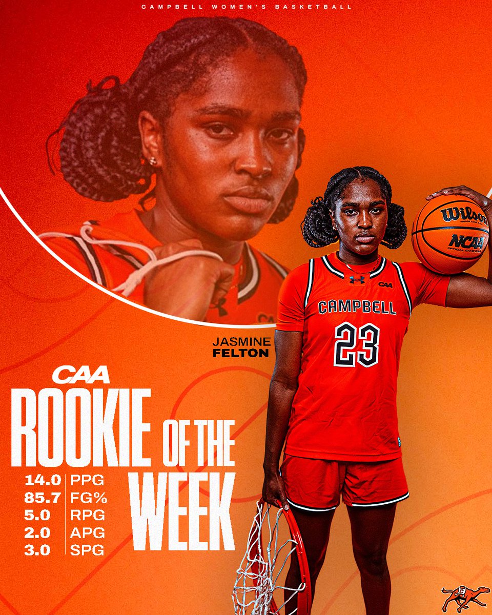 GoCamelsWBB's tweet image. Jasmine Felton is your @CAABasketball Rookie of the Week! 🏆

📰: tinyurl.com/22b5v88b

#SweatAndServe | #RollHumps