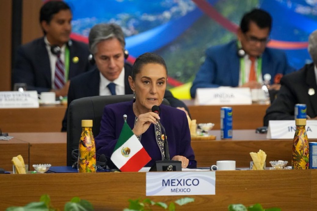 Hoy en Río, en la Cumbre del G20, 
<a href="/Claudiashein/">Claudia Sheinbaum Pardo</a> no solo fue la voz de millones de mexicanas y mexicanos que estamos por una transformación pacífica, democrática y en libertad. Fue la voz de una humanidad amenazada de muerte por la guerra, la hambruna, el cambio climático…