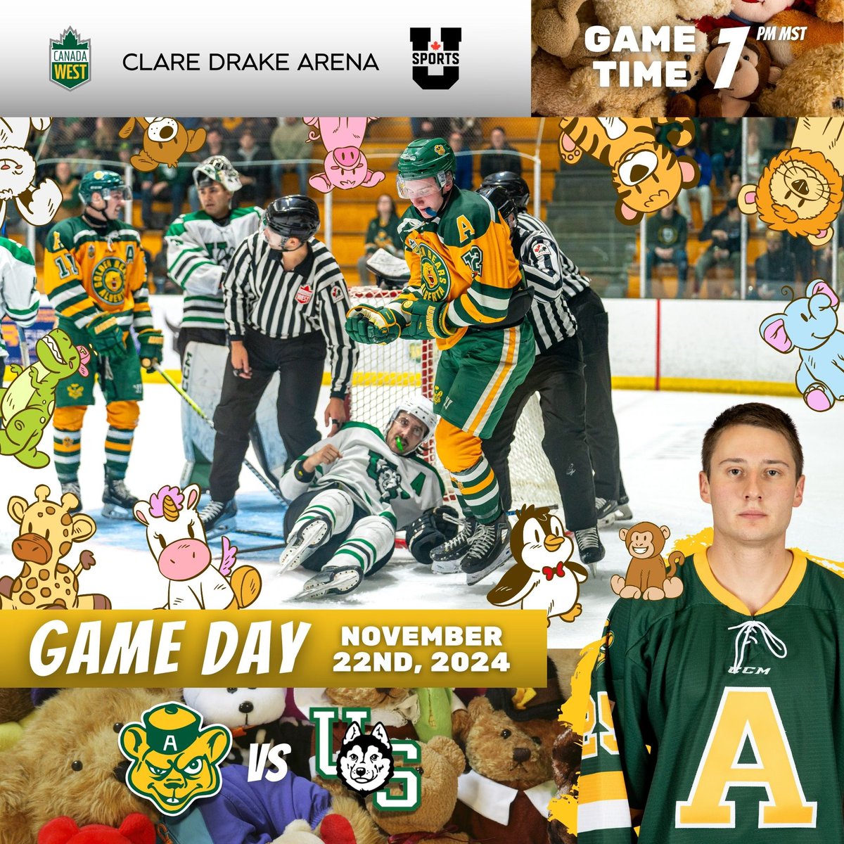 Golden Bears Hockey (@gbhky) on Twitter photo Get ready to get Tossn’ Bears fans! It’s time for the Teddy Bear Toss!🐻
Join us this Friday, Nov. 22, at 7 PM as we take on <a href="/HuskieMHKY/">Huskie Men's Hockey</a>. Bring or buy a bear to toss when the Bears score their first goal which will be donated to support Norwood Child & Family Resource Centre. Get ready to get Tossn’ Bears fans! It’s time for the Teddy Bear Toss!🐻
Join us this Friday, Nov. 22, at 7 PM as we take on <a href="/HuskieMHKY/">Huskie Men's Hockey</a>. Bring or buy a bear to toss when the Bears score their first goal which will be donated to support Norwood Child & Family Resource Centre.