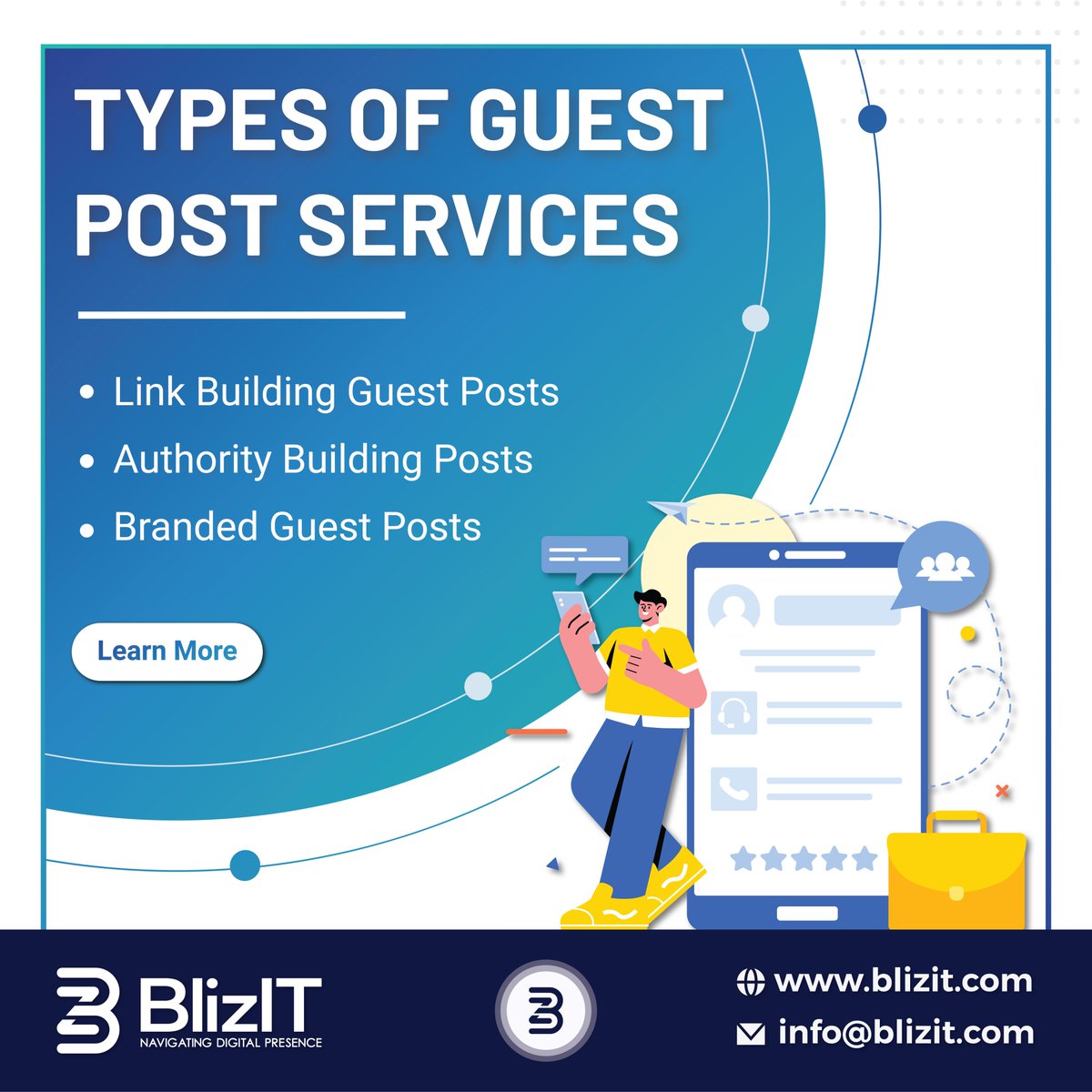 Blizit24's tweet photo. How Many Types Of Guest Post Services Are There?
1. Link Building Guest Posts
2. Niche-Specific Guest Posts
3. Branded Guest Posts
4. Authority Building Posts
✅ Explore Us: https://t.co/izrnIvrNZw
#blizit #guestpostservices #digitalmarketing #seo #liveblogspot #guestpost https://t.co/7ankmDe6bM