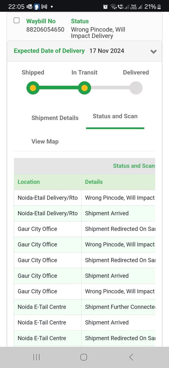 TraptiGupta24's tweet photo. @BlueDart_ @Apple I have ordered a phone from Apple India store on 15th Nov and it will be delivered by 17th Nov.
But bluedart is not keen to deliver the parcel and evertime updating the location with invalid reasons &amp; my Address is gaur city and still undelivered. https://t.co/oFub7D2t3d