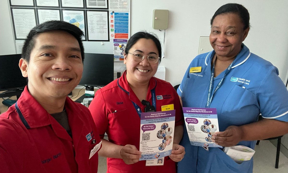 Winston Orong <a href="/NIPEC_online/">NIPEC</a> Professional Officer for Ethnic Diversity @SET promoting the survey in Ulster Hospital.  Pls complete if you are from global majority Nurses, Midwives, AHPs and their support staff. Be the voice, have your say! Scan the QR code <a href="/CathyMcCusker2/">Cathy McCusker RN</a>